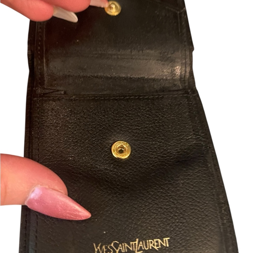 Yves Saint Laurent Black Leather Card Holder with Gold Accents - Picture 4 of 7